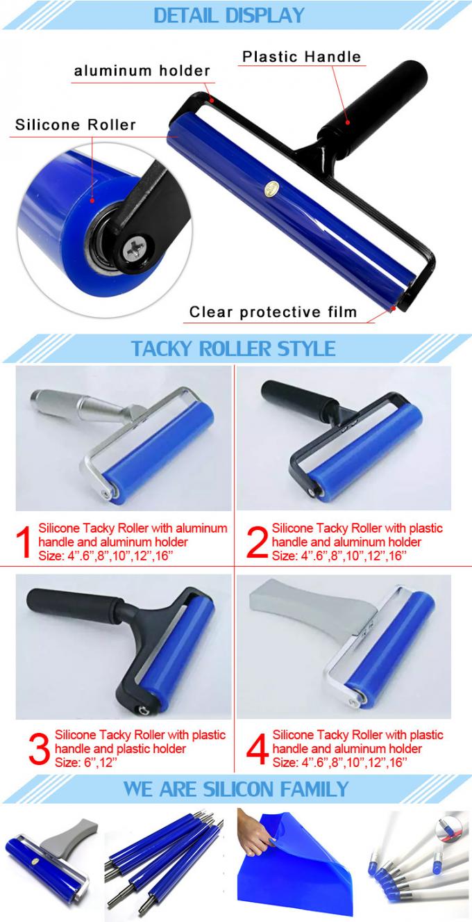 Con lăn dính silicone loại bỏ bụi cho phòng sạch có thể tái sử dụng 4 inch 0